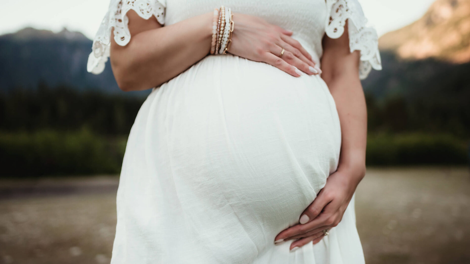 A belly shot of a pregnant woman