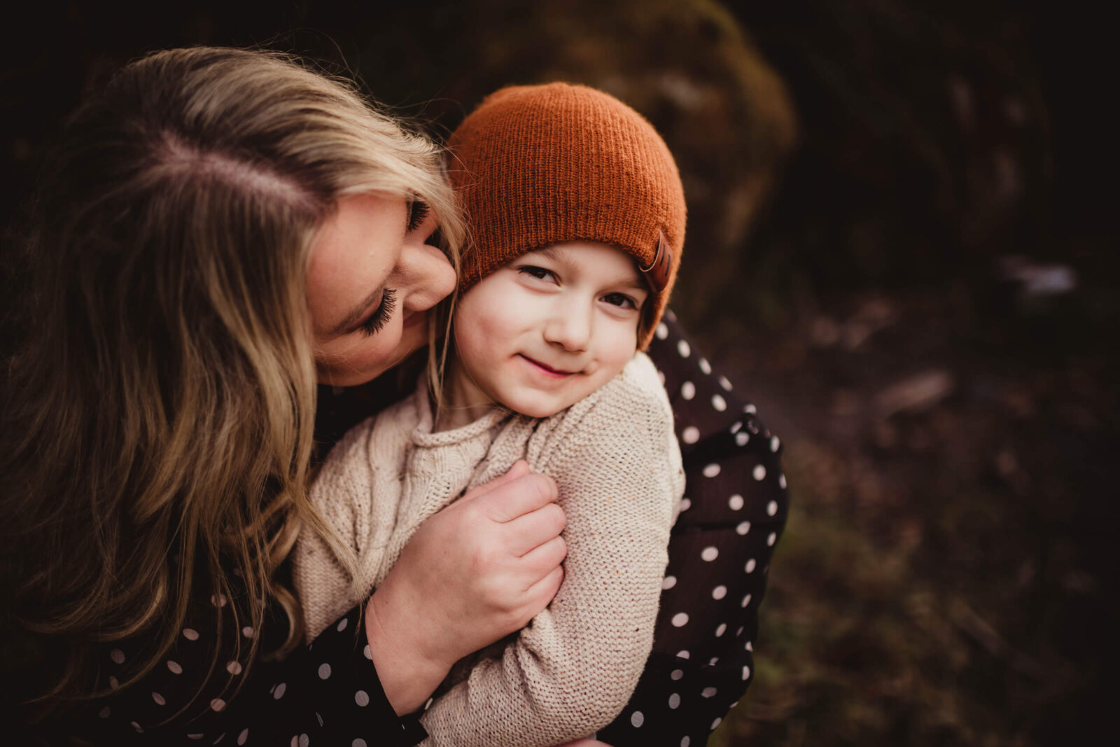 Mom hugging her son