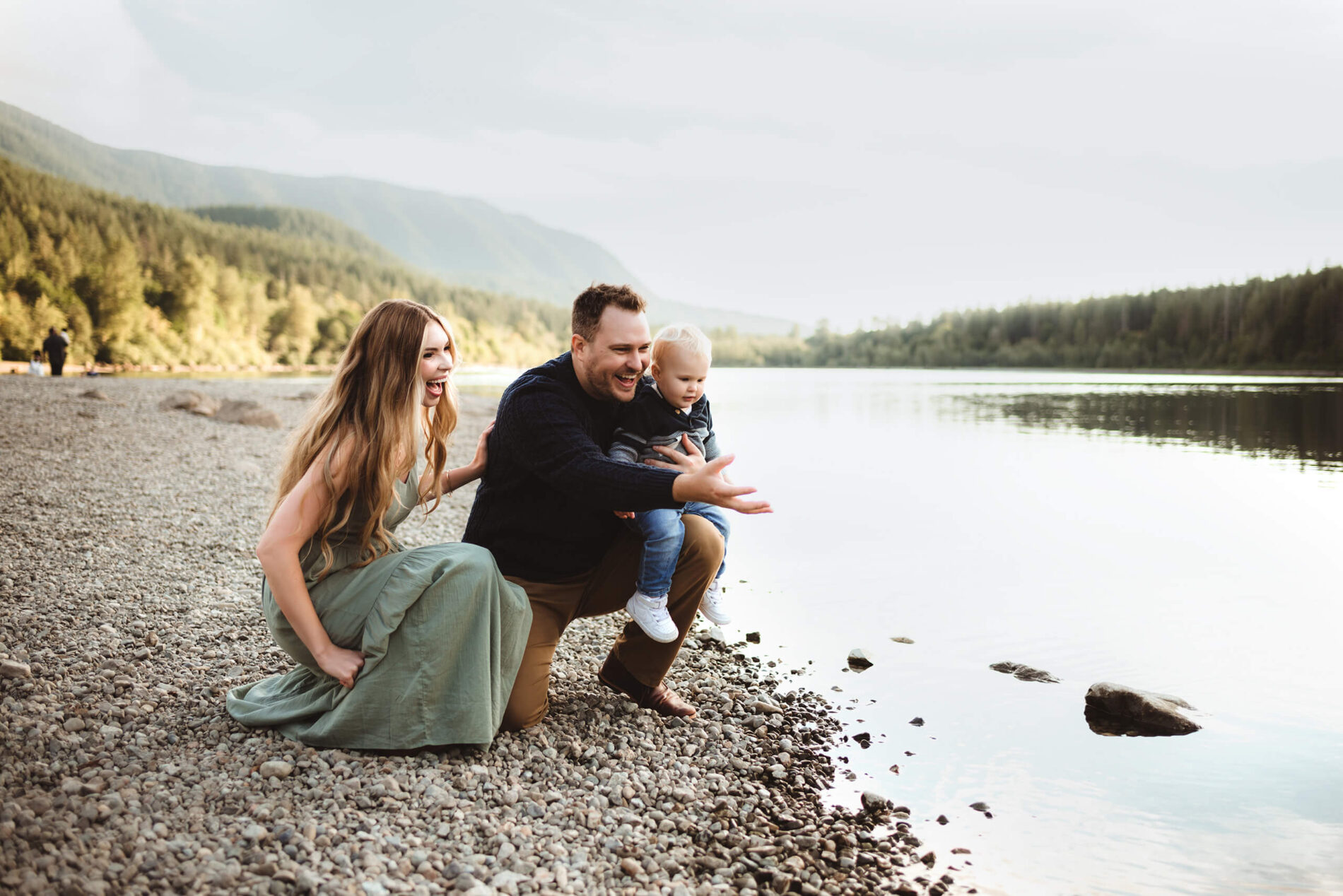 Outdoor lifestyle family photo shoot on a beach in Seattle area