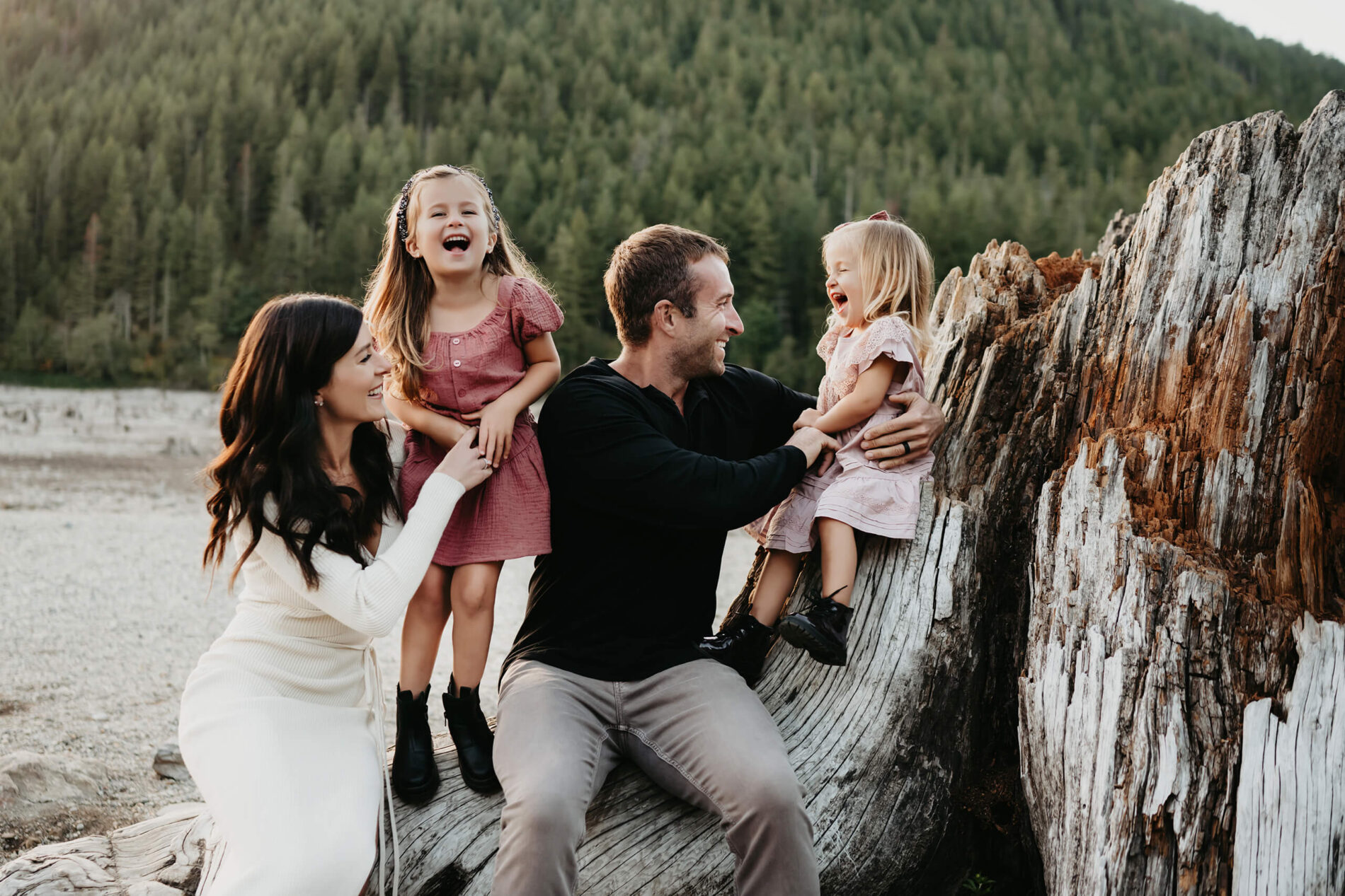 Lifestyle family photography with dad, mom, and two daughters in a Seattle area