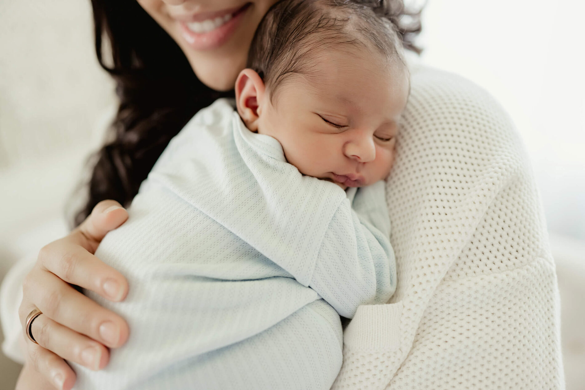 Newborn photography with mom and baby boy