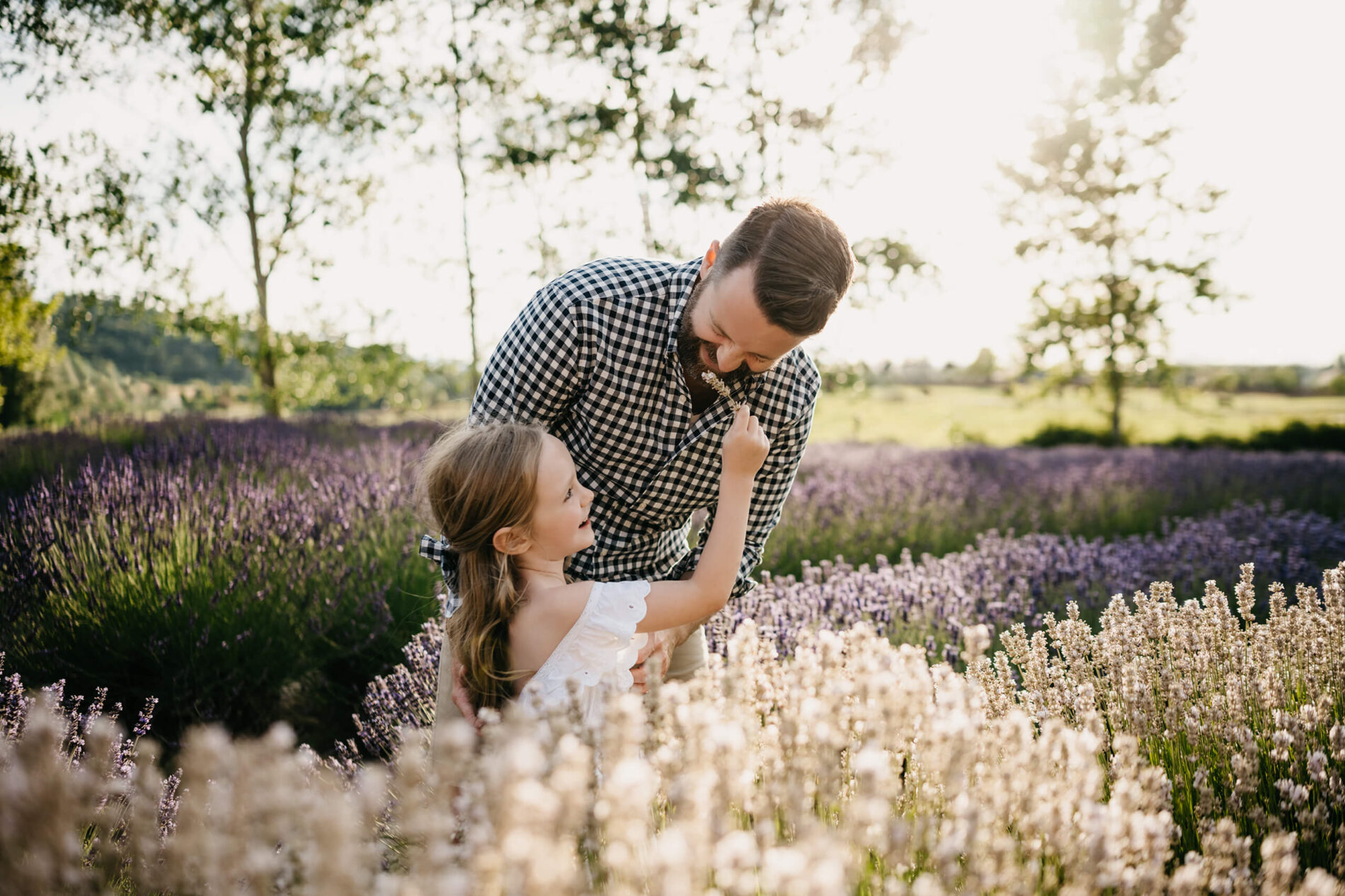 Outdoor family photography of father and daughter on a lavender farm in Seattle