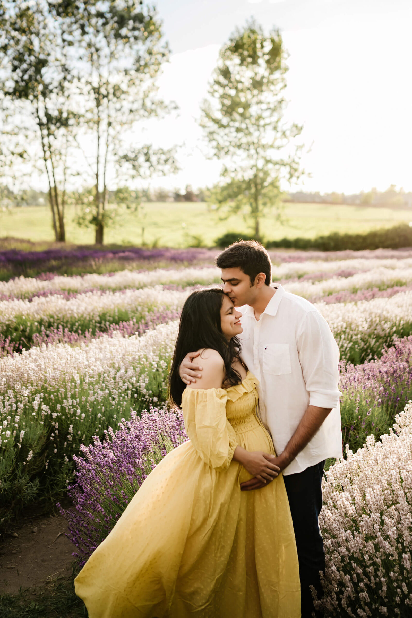 Couples maternity session at a beautiful lavender farm in Seattle area