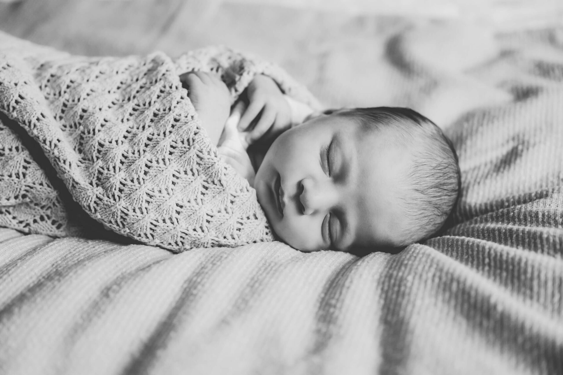 Black and white newborn portrait of baby boy