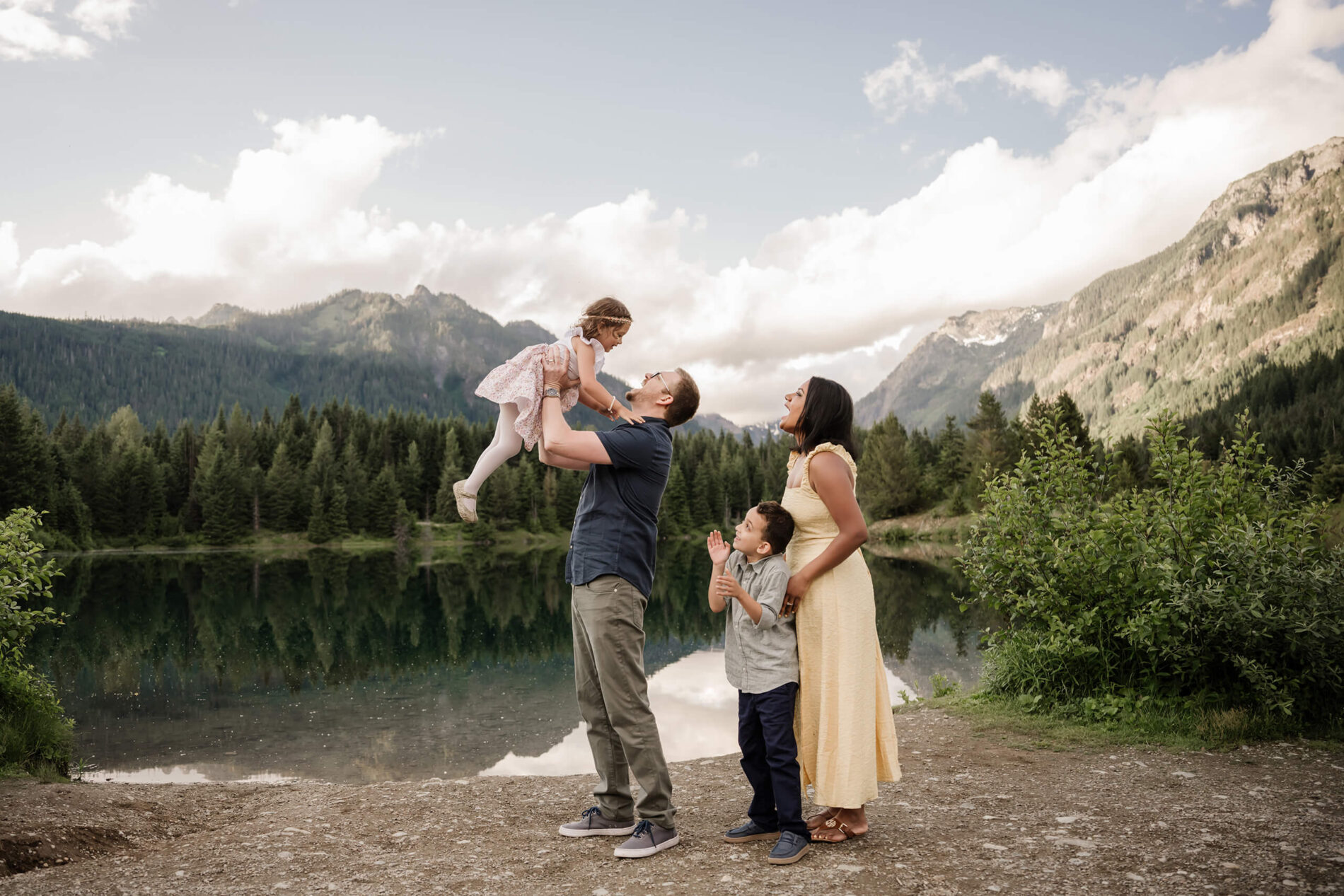 Lifestyle family photography in Seattle area with mountain views in the background