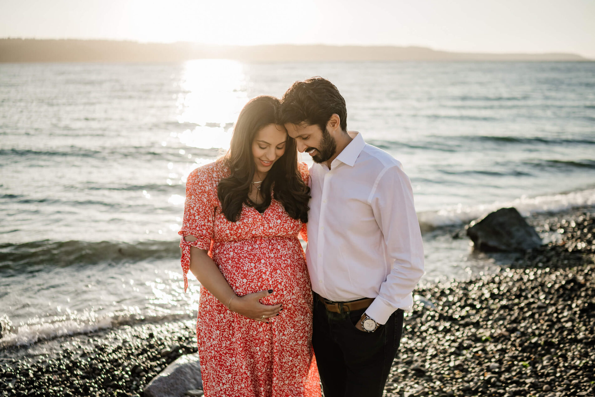 Maternity photoshoot on a beach near Bellevue WA