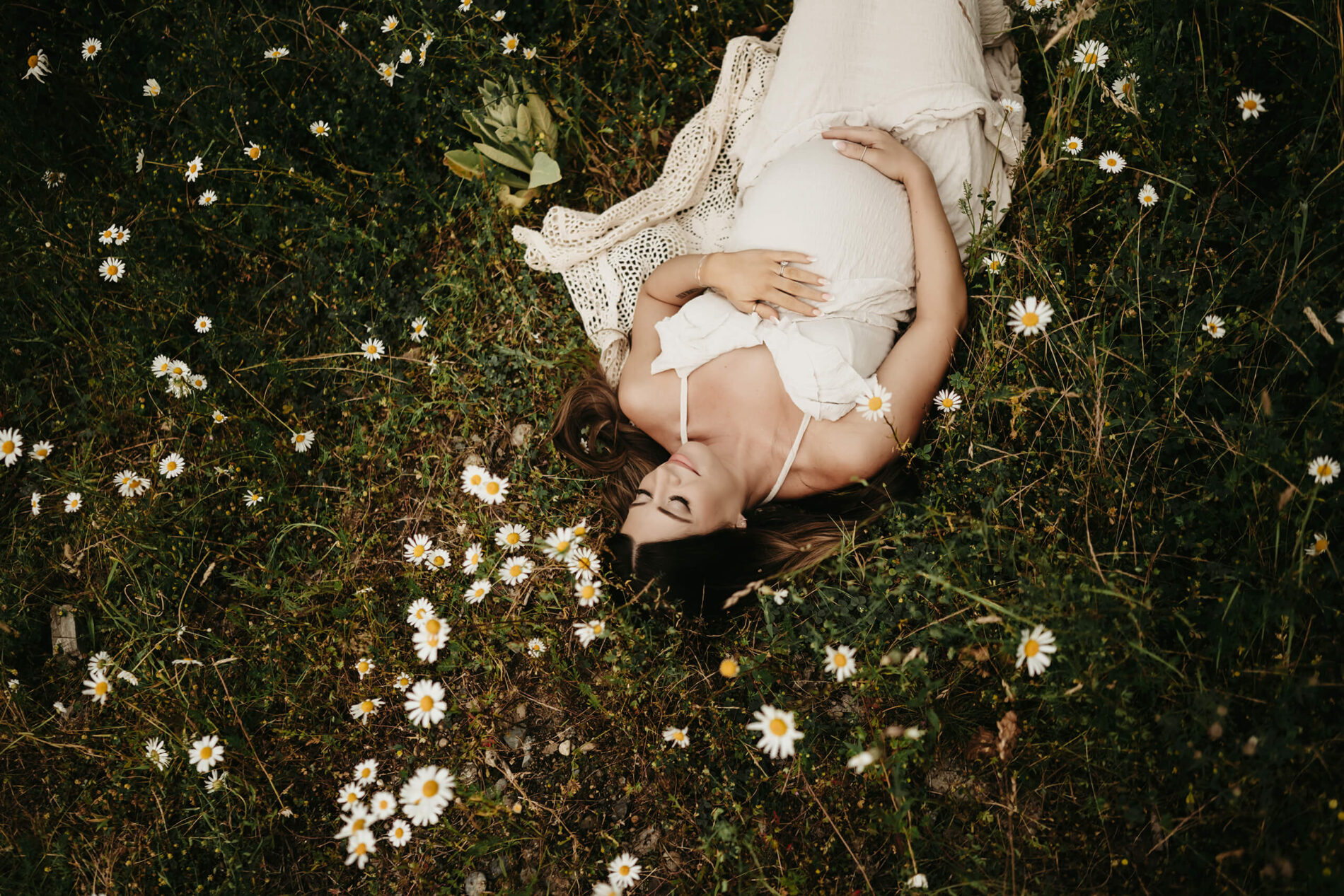 Summertime pregnancy photoshoot in a field near Bellevue WA