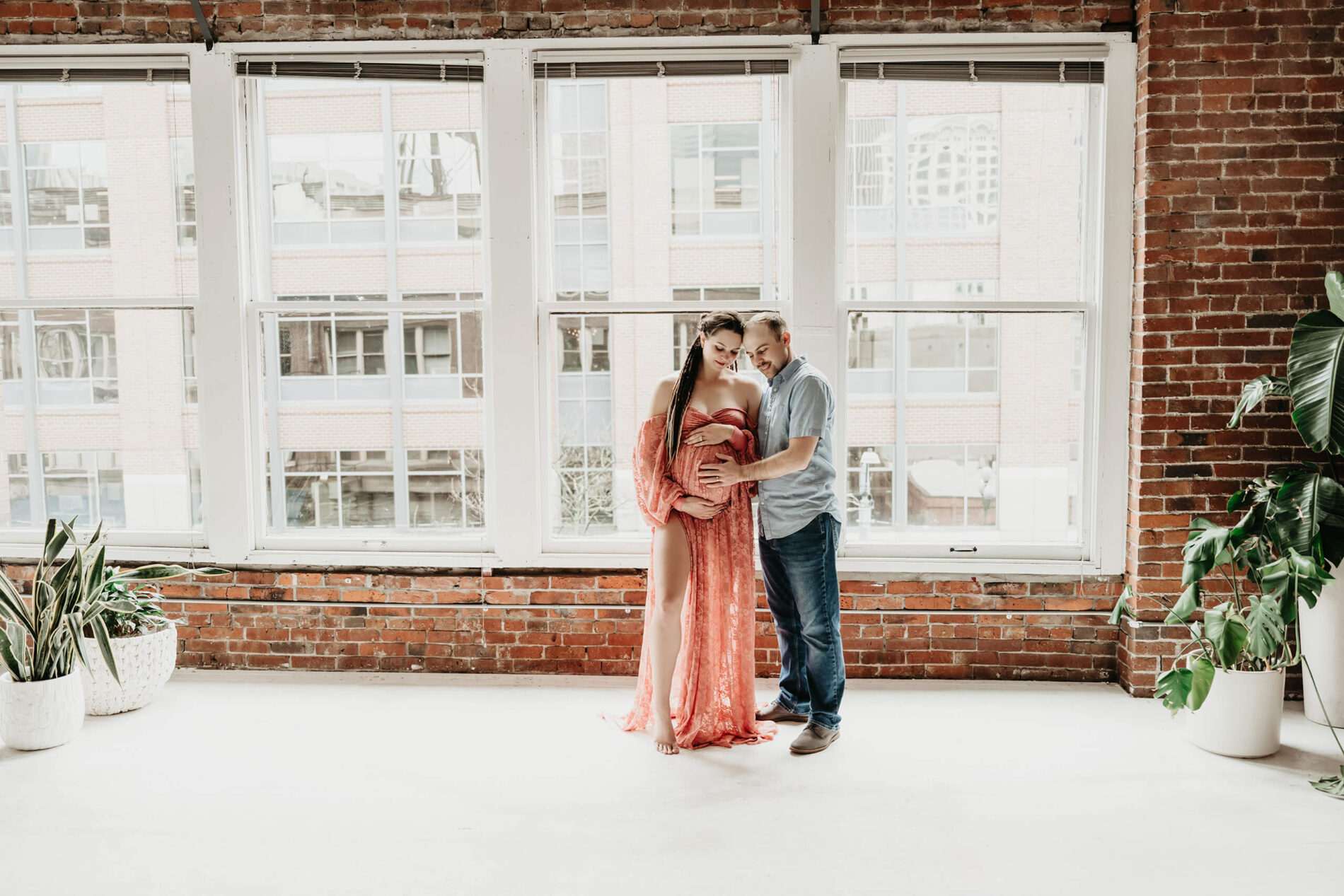 Maternity photoshoot in a natural light studio near Bellevue WA