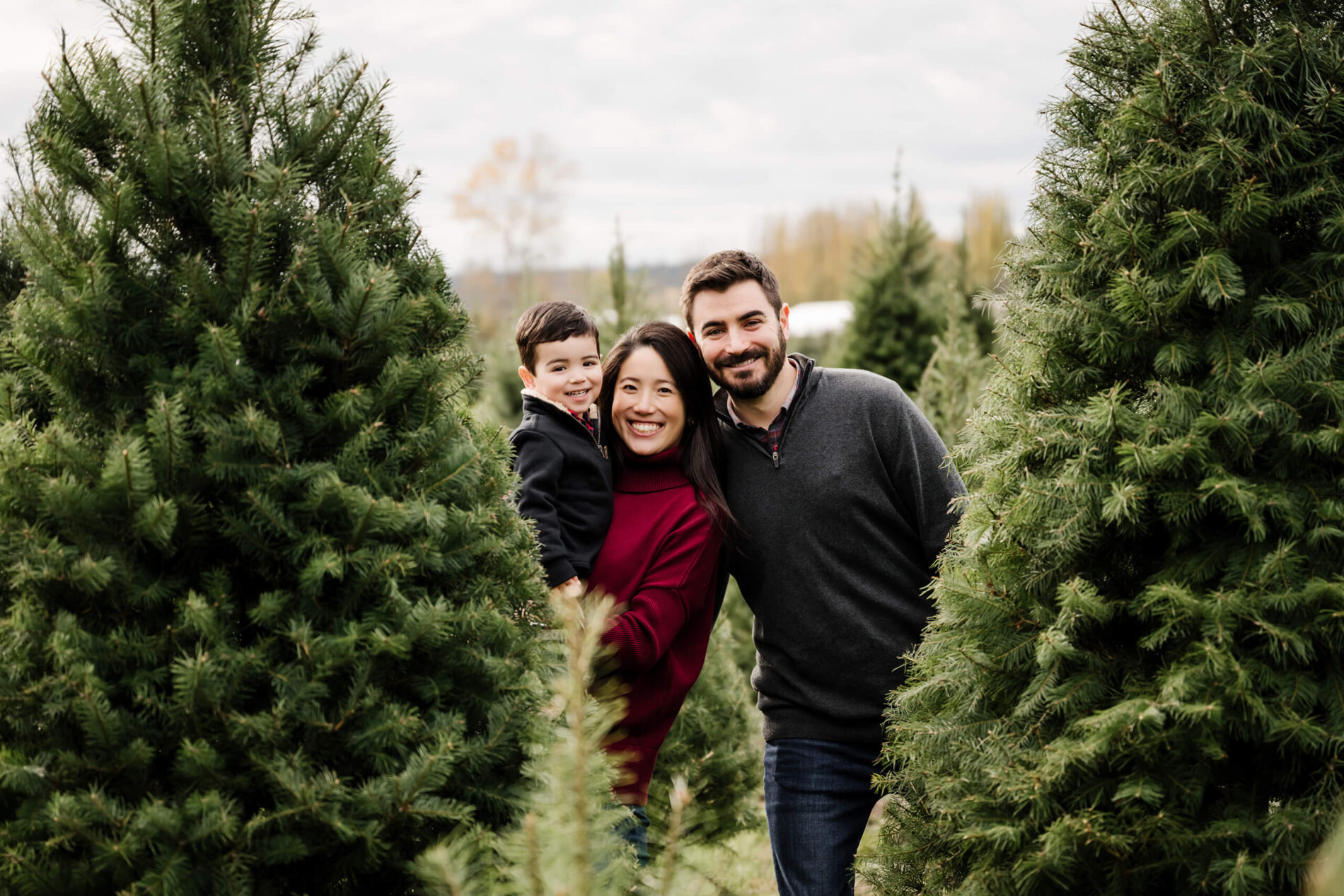 Perfect holiday photos on a Christmas tree farm